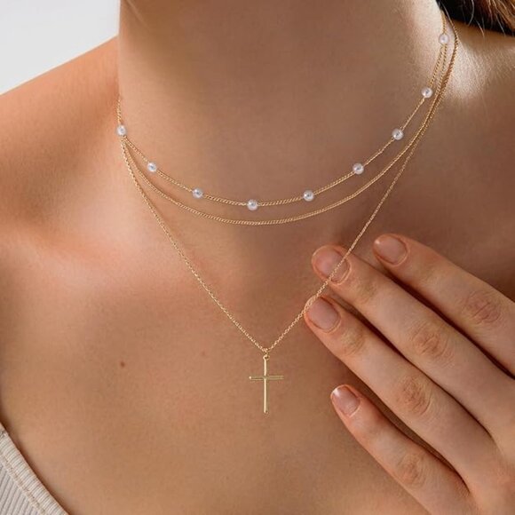 Neiman Marcus 14k Gold Plated Slim Cross Necklace - Picture 1 of 5